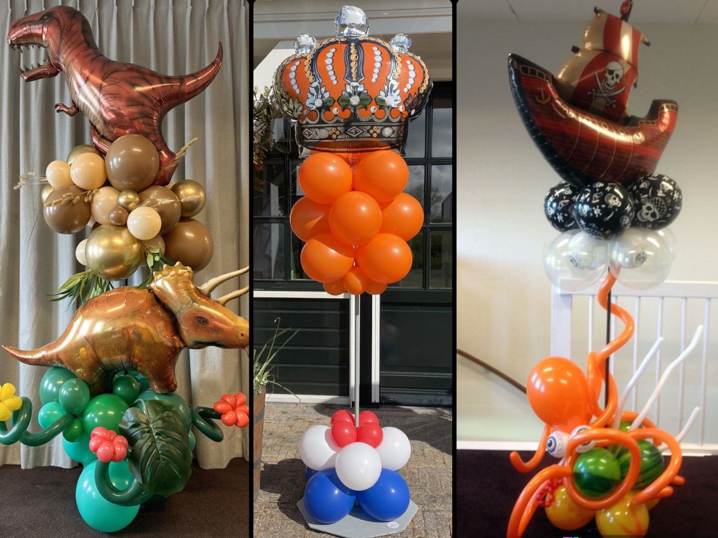 Thema Ballonnenpilaren, Bijvoorbeeld dinosaurus, koningsdag of piraten thema Ballonnenpilaren.