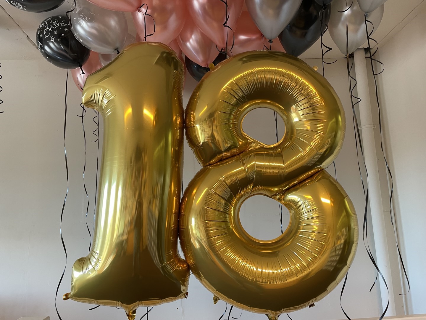 Helium Foliecijfers. Grote foliecijfers met helium gevuld aan lint en voorzien van een ballongewichtje. Verkrijgbaar in goud, zilver, blauw of fuchsia.