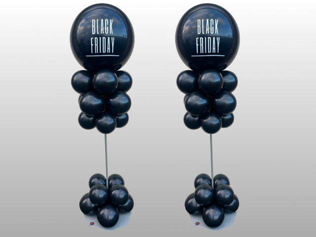 2 Black Friday pilaren met een black friday thema bedrukte topballon.
