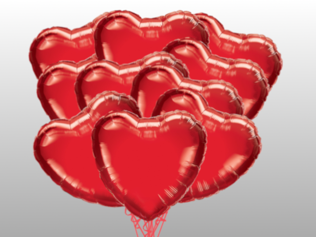 Rode folieharten in een grote tros